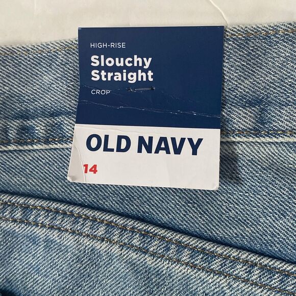 Old Navy High Rise Slouchy Straight Crop Jeans Womens 14 Nessa Frayed Hem NWT - Picture 9 of 16